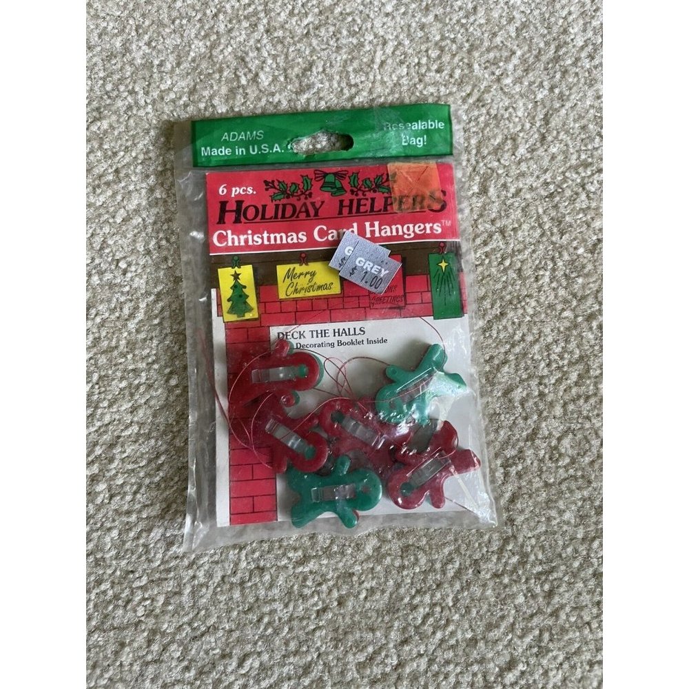 Vtg Adams Holiday Helpers Christmas Card Hangers Gingerbread Clothespins string